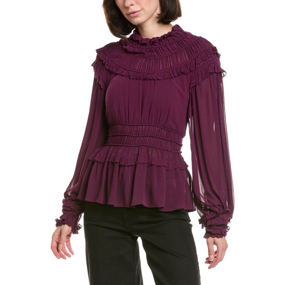 Farm Rio Womens  Burgundy Ruffled Blouse
